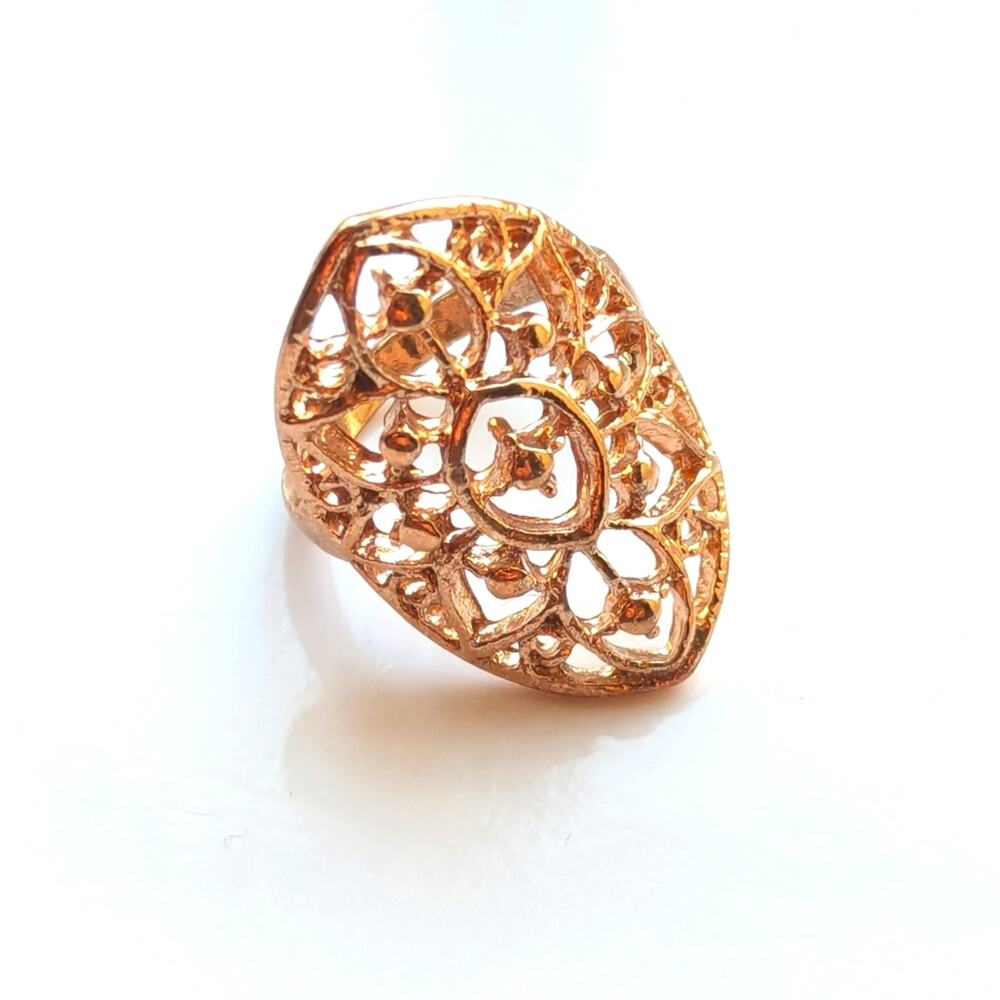 Trendy Rose Gold Tone Filigree Celtic Inspired Floral Burst Ring Size 6